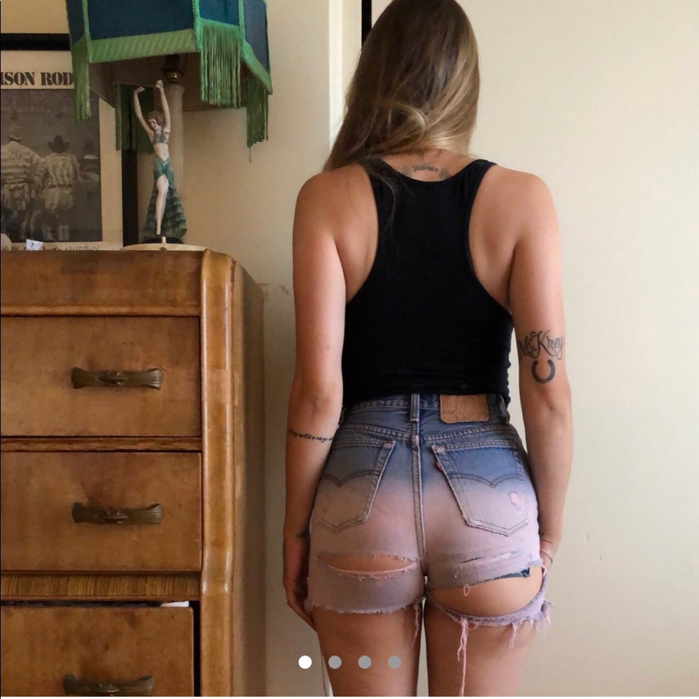 Levi shredded denim shorts